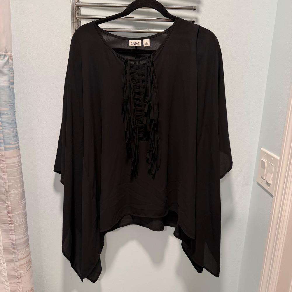 Cato Fringe Poncho Top Black L Boho Festival Casual